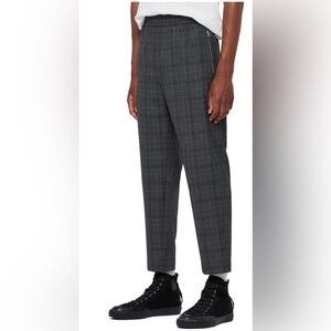 All Saints AGAR Plaid Wool Blend Trousers Gray Size 34 Stretch